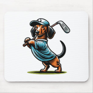 Stehender Dachshund Wiener Hund schwingt Golfschlä Mousepad