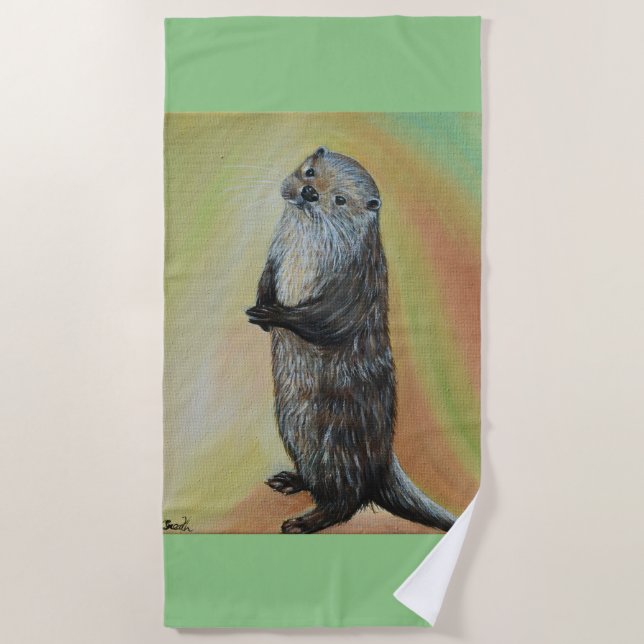 Stehender Fluss Otter Malerei Strandtuch (Vorderseite)