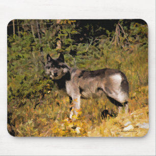 Stehender Grauer Wolf & Forest Wildlife Foto Art Mousepad