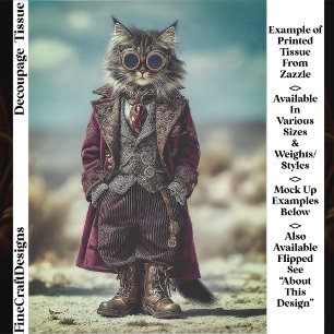 Stehender Steampunk Gentleman Katze EV5R Decoupage Seidenpapier