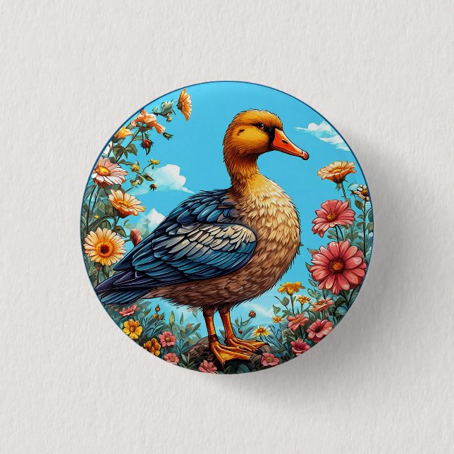 Stehendes Duck Amid  Blume Button (Vorderseite)