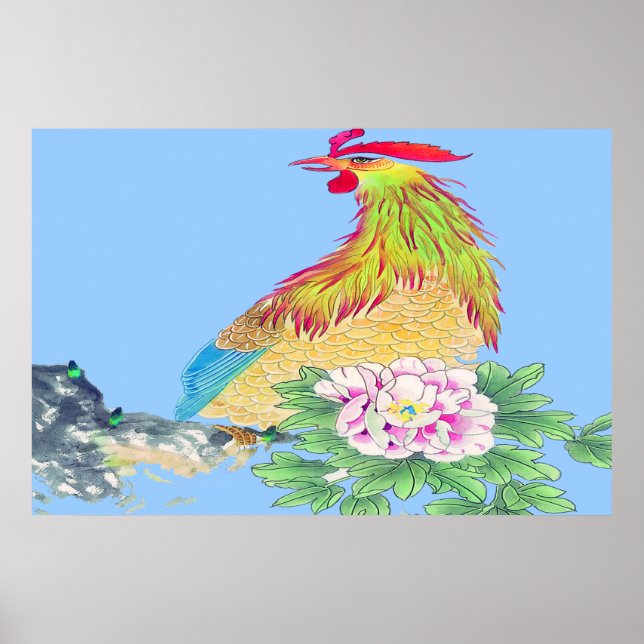 Stehendes Plakat-Rooster Zeichnend Poster (Vorne)