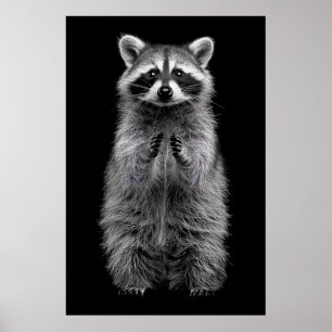 Stehendes Poster aus schwarzem und weißem Raccoon