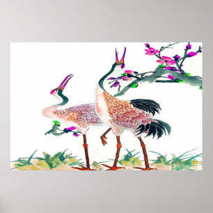 Stehendes rotes Kranposter Zeichne 2 Poster