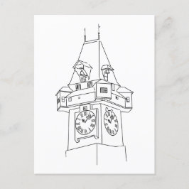 Steiermark Grazer Uhrturm Illustration Postkarte