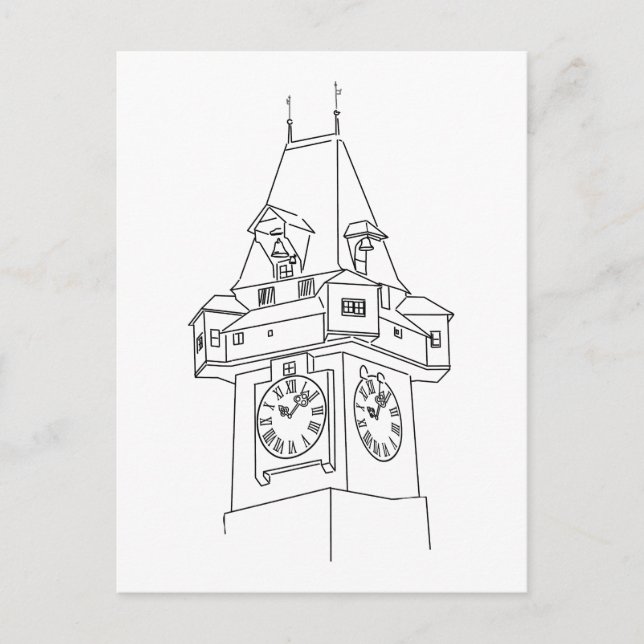 Steiermark Grazer Uhrturm Illustration Postkarte (Vorderseite)