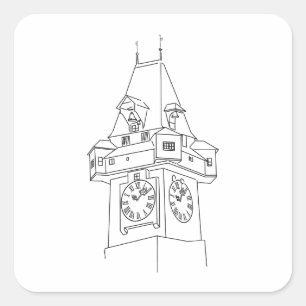 Steiermark Österreich Grazer Uhrturm Illustration Quadratischer Aufkleber
