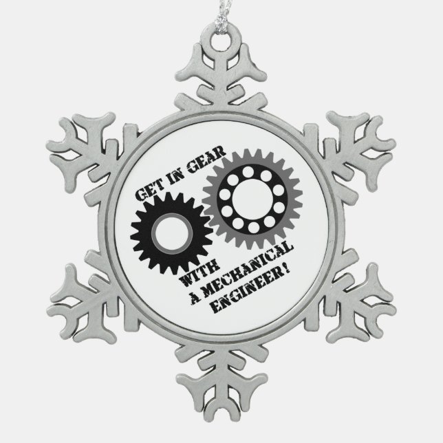 Steigen Sie in Gear ein Schneeflocken Zinn-Ornament (Vorderseite)