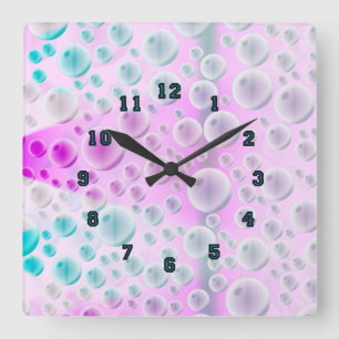 Steigende Blasen (Rosa und Blau) Quadratische Wanduhr
