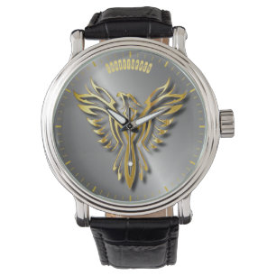 Steigende goldene Phoenix-Goldflammen mit Schatten Armbanduhr