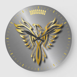 Steigende goldene Phoenix-Goldflammen mit Schatten Große Wanduhr