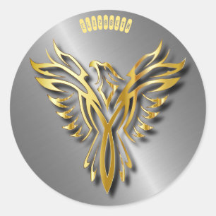 Steigende goldene Phoenix-Goldflammen mit Schatten Runder Aufkleber