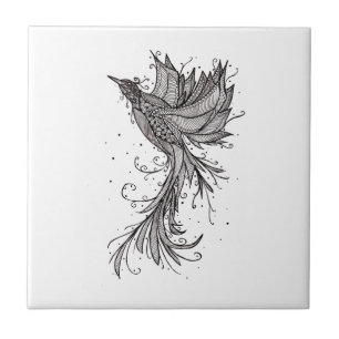 Steigende Phoenix Lineart Keramik Tile Fliese