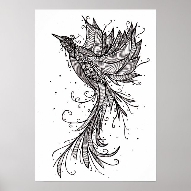 Steigende Phoenix Lineart Poster (Vorne)