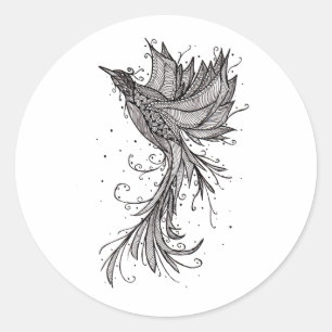 Steigende Phoenix Lineart Runder Aufkleber