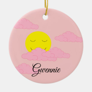 Steigende Sonne mit puffigen Wolken: Hazy, Pink Keramik Ornament