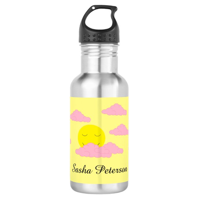 Steigende Sonne mit rosa Wolken: Edelstahlflasche (Vorderseite)
