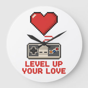 Steigere deine Liebe, Retro-Pixel-Gaming-Design Große Wanduhr