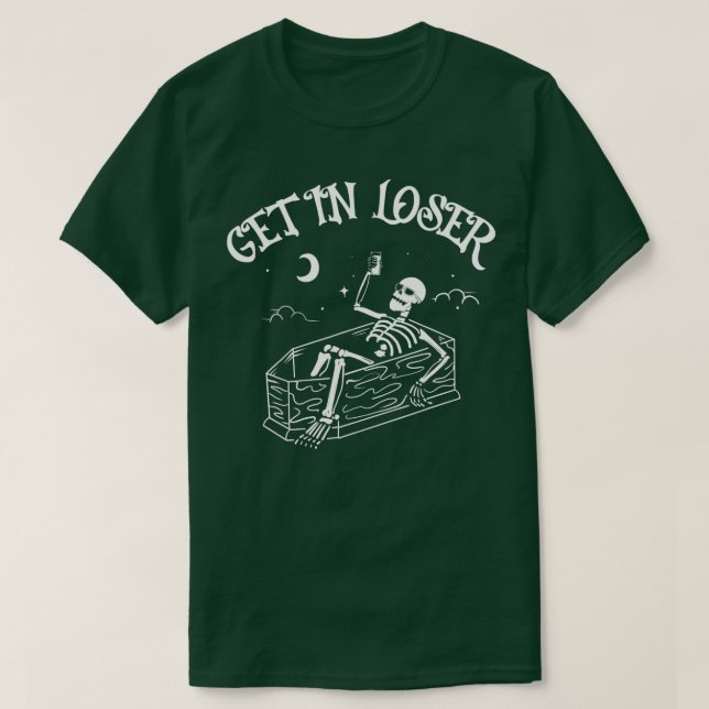 Steigern Sie das Skelett in Coffin Spooky Hallowee T-Shirt (Design vorne)