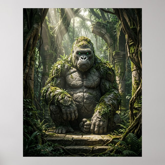 Stein-Gorilla Monolithische Dschungel-Kunst Poster (Vorne)