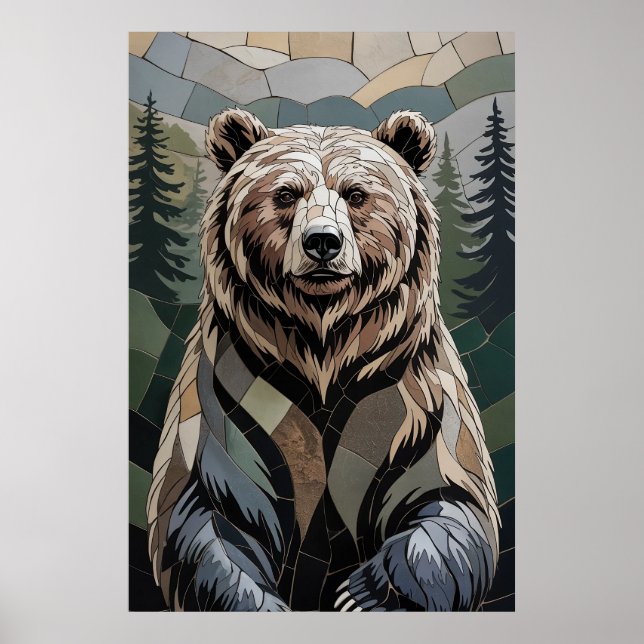 Stein-Mosaik-Bär-Wald Poster (Vorne)
