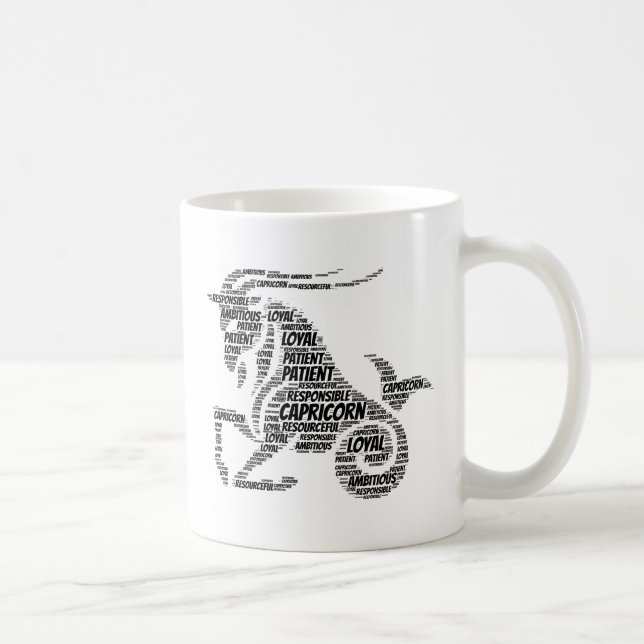 Steinbock-Astrologie-Tierkreis-Zeichen-Wort-Wolke Kaffeetasse (Rechts)