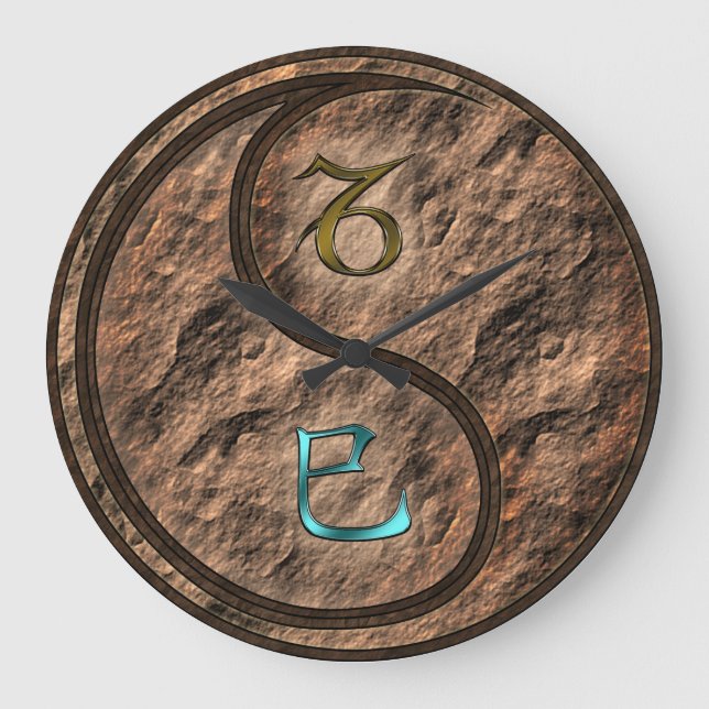 Steinbock & Erde Schlange Große Wanduhr (Vorderseite)