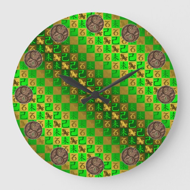Steinbock & Erde Ziege Große Wanduhr (Vorderseite)