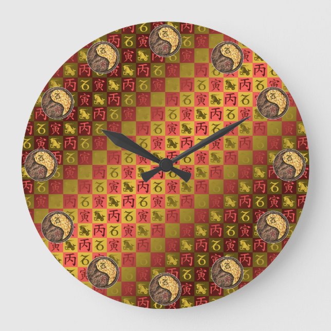 Steinbock & Feuer Tiger Große Wanduhr (Vorderseite)