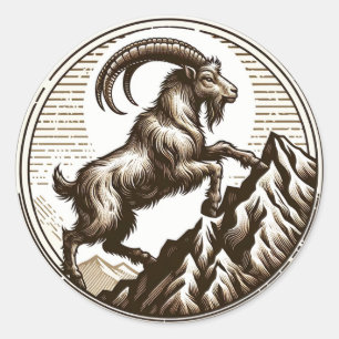 Steinbock-Geburtstag-Zodiac Ziege erklimmt Berg  Runder Aufkleber
