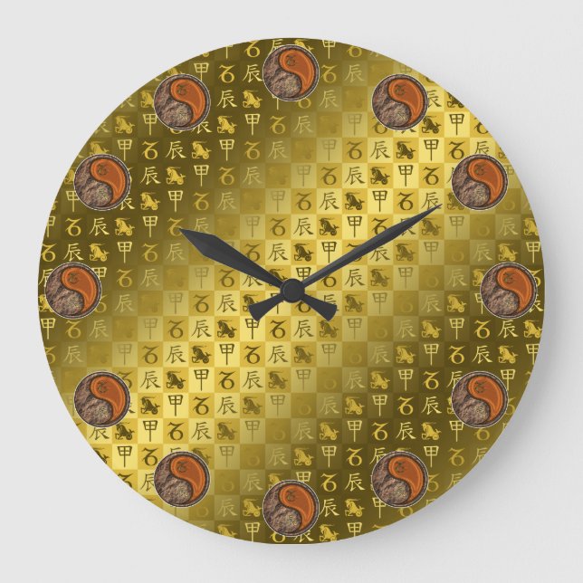 Steinbock & Holz-Drache Große Wanduhr (Vorderseite)