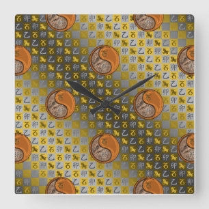 Steinbock & Holz Kaninchen Quadratische Wanduhr