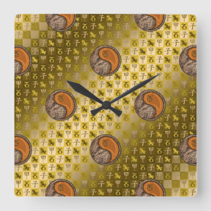 Steinbock & Holzratte Quadratische Wanduhr