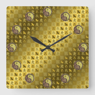 Steinbock & Metalldrache Quadratische Wanduhr