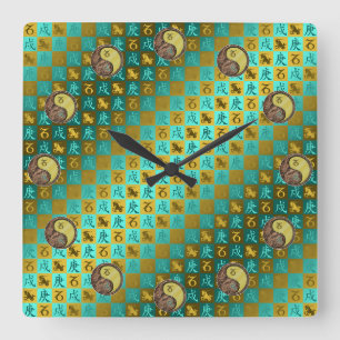 Steinbock & Metallhund Quadratische Wanduhr