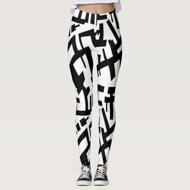 Steinbock-Schwarz-weiße Leggings (Vorderseite)