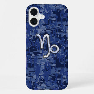 Steinbock-Sternzeichen auf navyblauem Tarnmuster iPhone 16 Plus Hülle