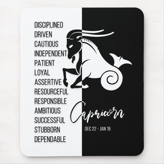 Steinbock-Sternzeichen-Mauspad, Schwarz & Weiß Mousepad (Vorne)