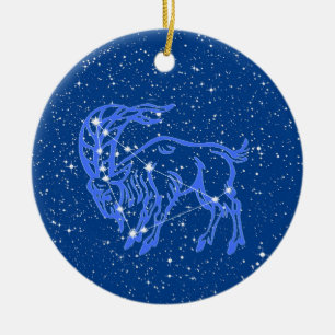 Steinbock-Sternzeichen mit Sternen auf tiefem Blau Keramik Ornament