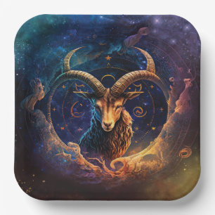 Steinbock-Sternzeichen Wasserfarben-Design Pappteller