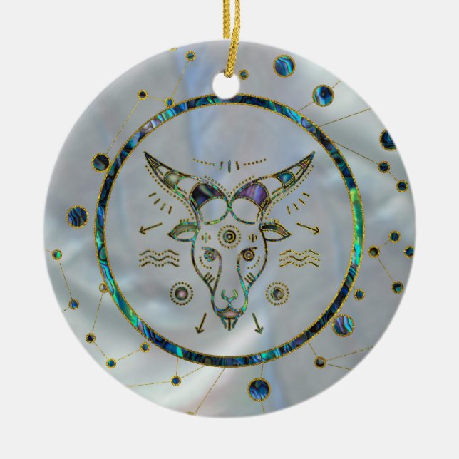 Steinbock-Tierkreis-Goldohrschnecke auf Keramik Ornament (Vorne)