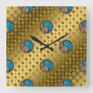 Steinbock & Wasser-Ratte Quadratische Wanduhr