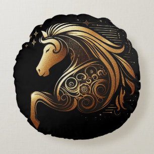 Steinbock-Zodiac Gold Horse Astrologie Rundes Kissen
