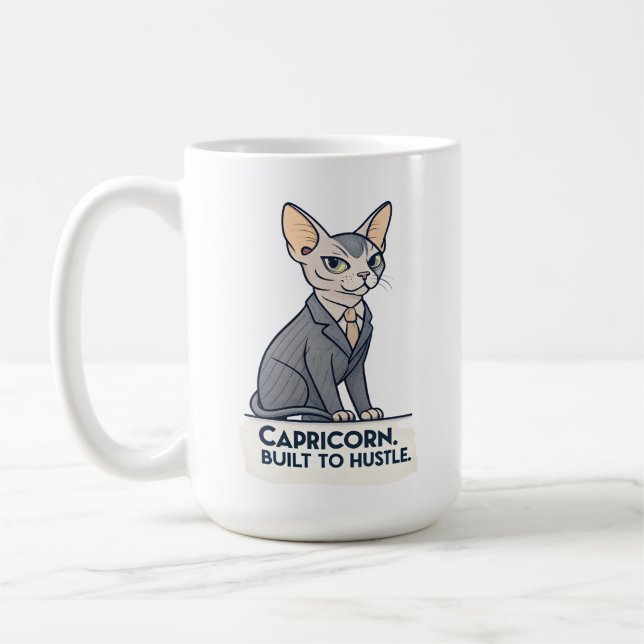 Steinbock-Zodiac-Sphynx-Katze-Built-Hustle-Kunst Kaffeetasse (Links)