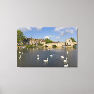 Steinbogenbrücke und Fluss Ouse, St. Ives, Leinwanddruck