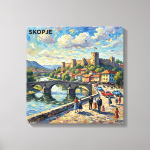 Steinbrücke und Festung von Skopje auf Leinwand Ku