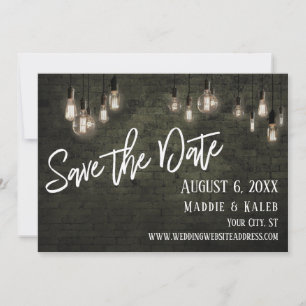 Steine und Edison Lights Save the Date mit Details