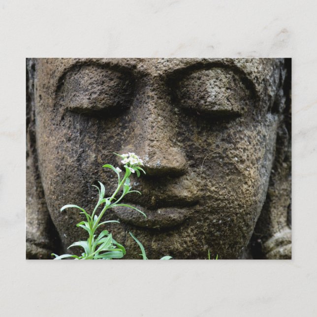 Steingartenstatue mit Blume Postkarte (Vorderseite)