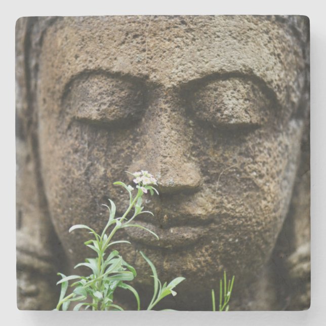 Steingartenstatue mit Blume Steinuntersetzer (Vorderseite)
