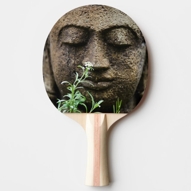 Steingartenstatue mit Blume Tischtennis Schläger (Vorderseite)